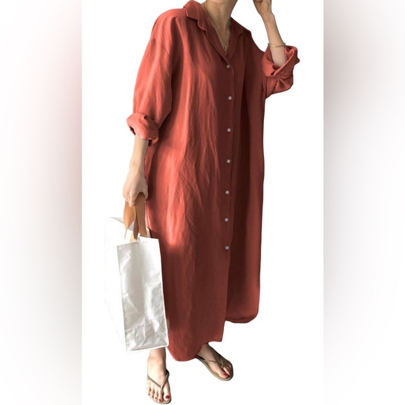 GGUHHU Dresses & Skirts - NEW Rust Red 100% Cotton Button Down Maxi Dress 2X